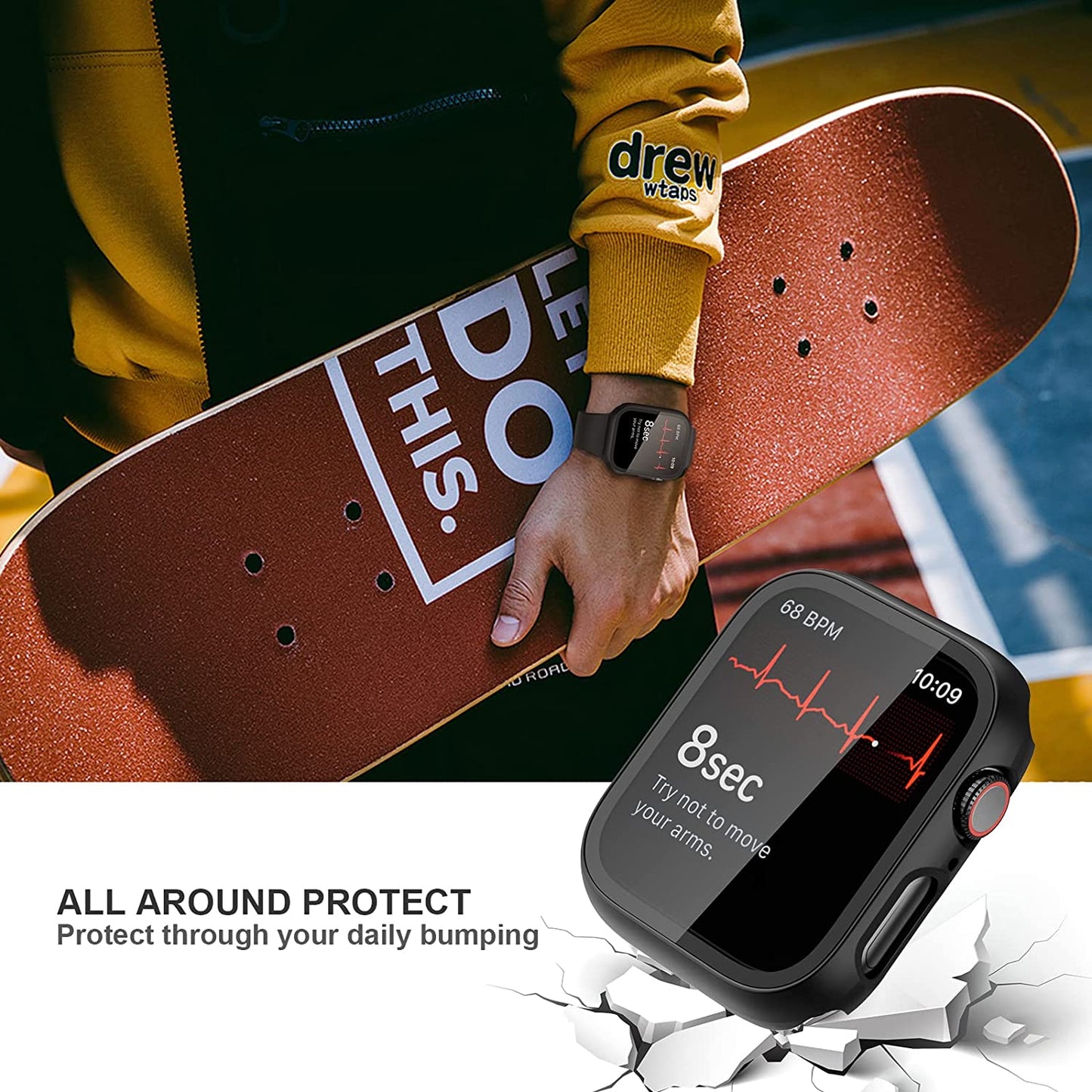 2 Pack Case with Tempered Glass Screen Protector for Apple Watch SE(2023) Series 6/5/4/SE 40Mm, Slim Guard Bumper Full Coverage Hard PC Protective Cover HD Ultra-Thin Cover for Iwatch 40Mm,Black