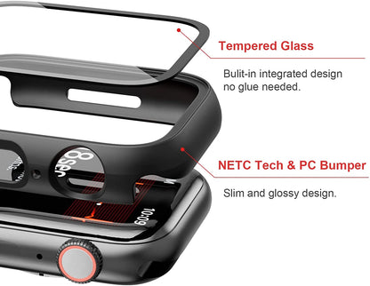 2 Pack Case with Tempered Glass Screen Protector for Apple Watch SE(2023) Series 6/5/4/SE 40Mm, Slim Guard Bumper Full Coverage Hard PC Protective Cover HD Ultra-Thin Cover for Iwatch 40Mm,Black