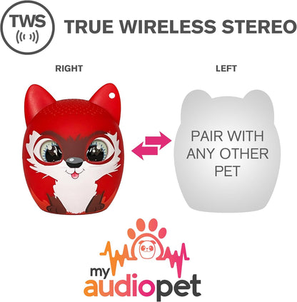 TWS Mini Bluetooth Animal Wireless Speaker for Kids of All Ages - True Wireless Stereo – Pair with Another TWS Pet for Powerful Rich Room-Filling Sound (Fox Rocks)