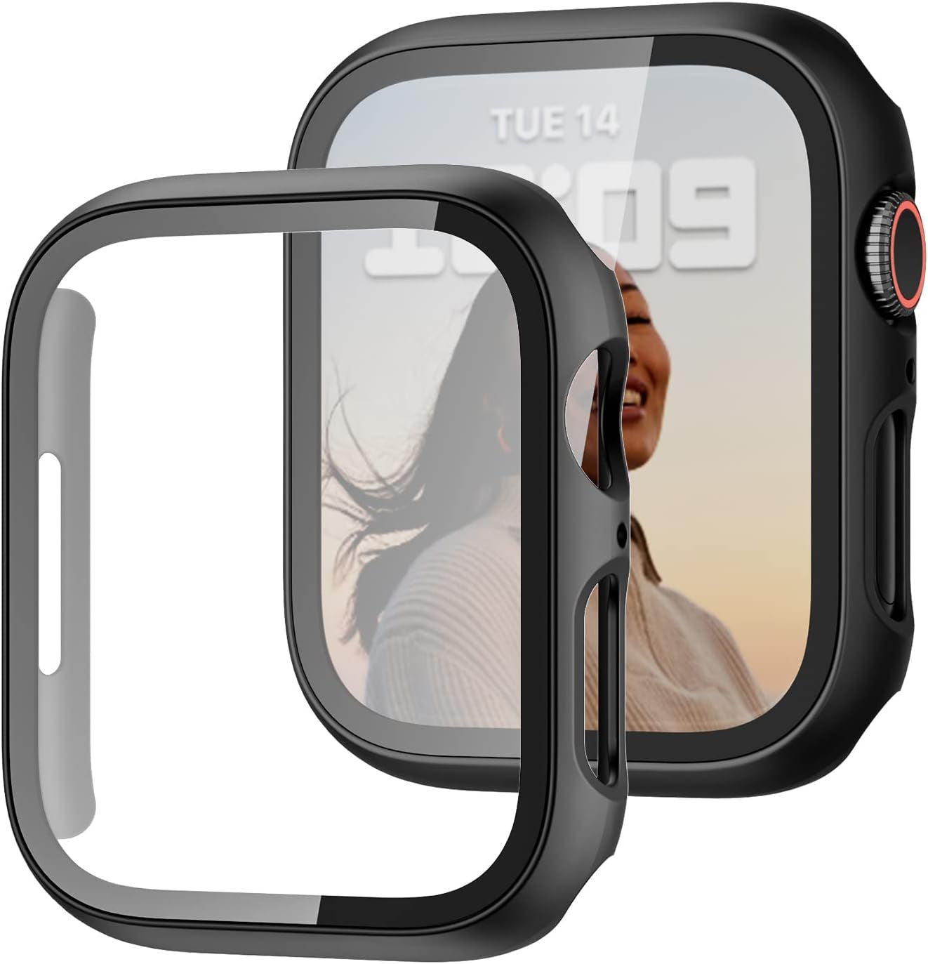 2 Pack Case with Tempered Glass Screen Protector for Apple Watch SE(2023) Series 6/5/4/SE 40Mm, Slim Guard Bumper Full Coverage Hard PC Protective Cover HD Ultra-Thin Cover for Iwatch 40Mm,Black